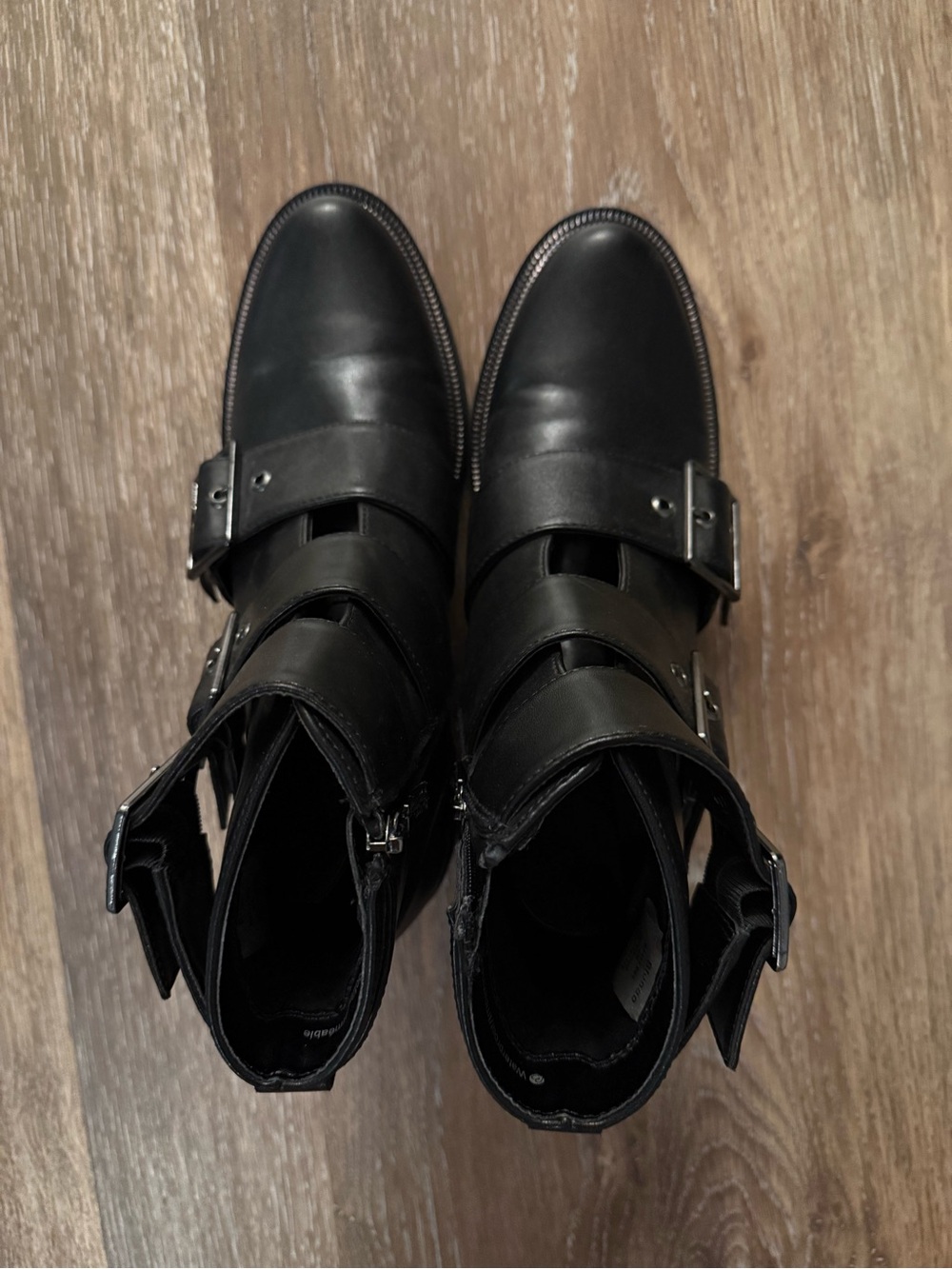 Blondo Black Leather waterproof  Ankle Boots with Double Buckles and zipper seri